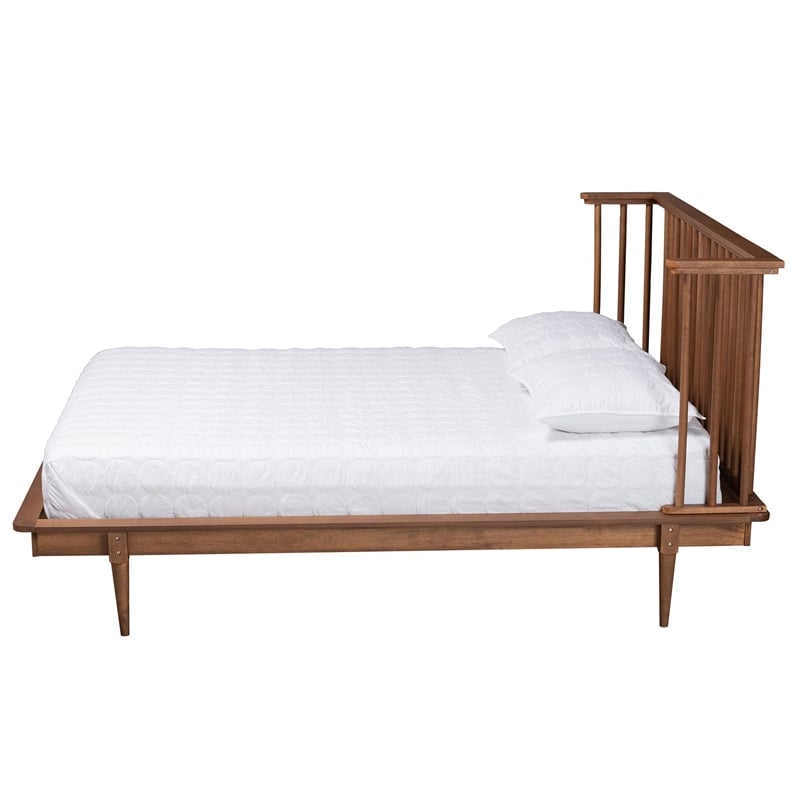 Pemberly Row Flint Queen Size Wood Platform Bed with Ash Walnut Finish