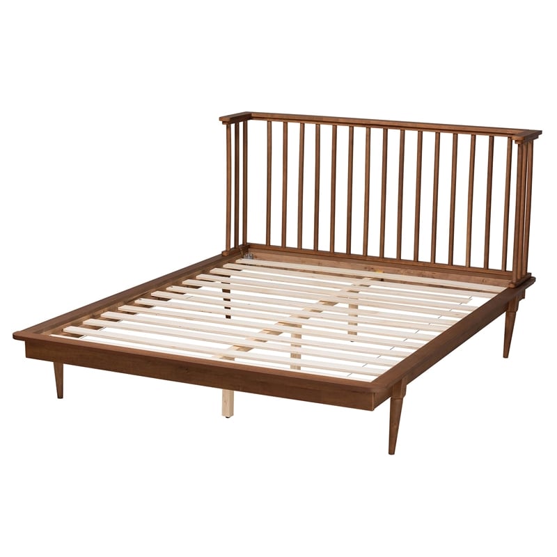 Pemberly Row Flint Queen Size Wood Platform Bed with Ash Walnut Finish