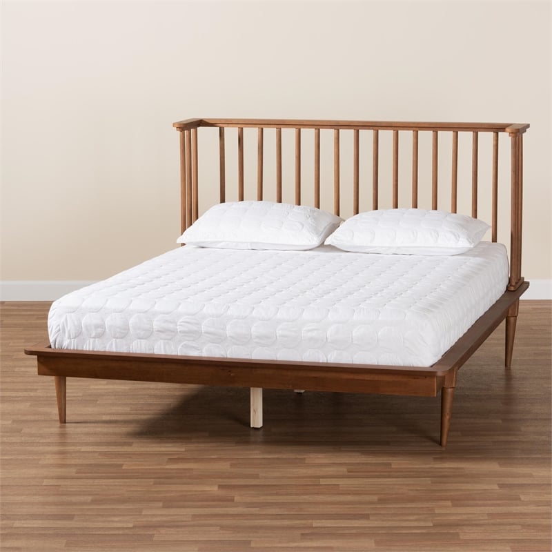 Pemberly Row Flint Queen Size Wood Platform Bed with Ash Walnut Finish