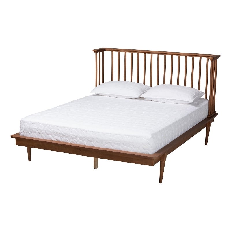 Pemberly Row Flint Queen Size Wood Platform Bed with Ash Walnut Finish