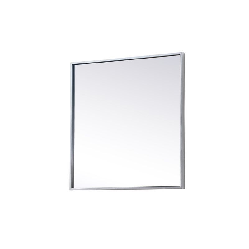 Pemberly Row Square Metal/Wood Vanity Mirror with Sleek Metal Frame in Silver