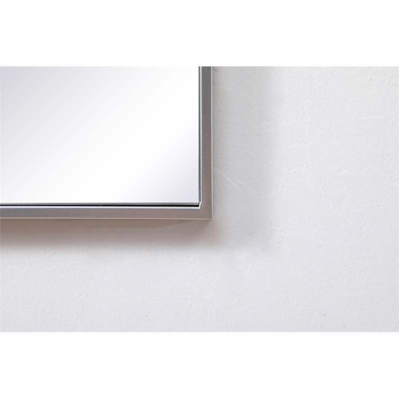 Pemberly Row Square Metal/Wood Vanity Mirror with Sleek Metal Frame in Silver