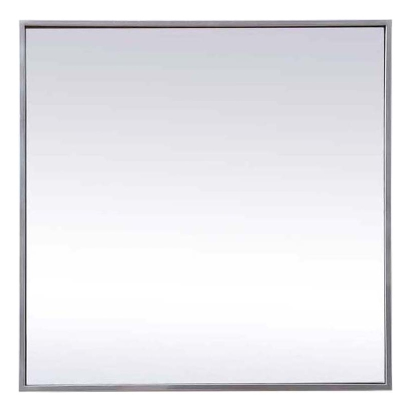 Pemberly Row Square Metal/Wood Vanity Mirror with Sleek Metal Frame in Silver