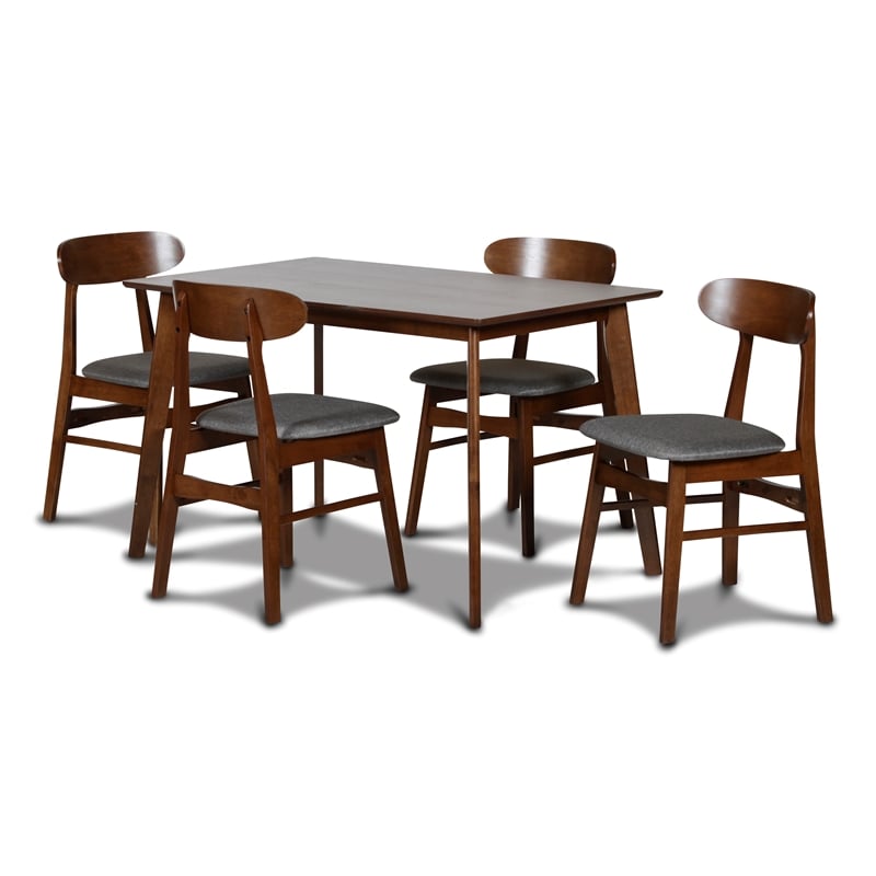 Pemberly Row 5-Piece Mid-Century Wood Dining Set in Dark Gray