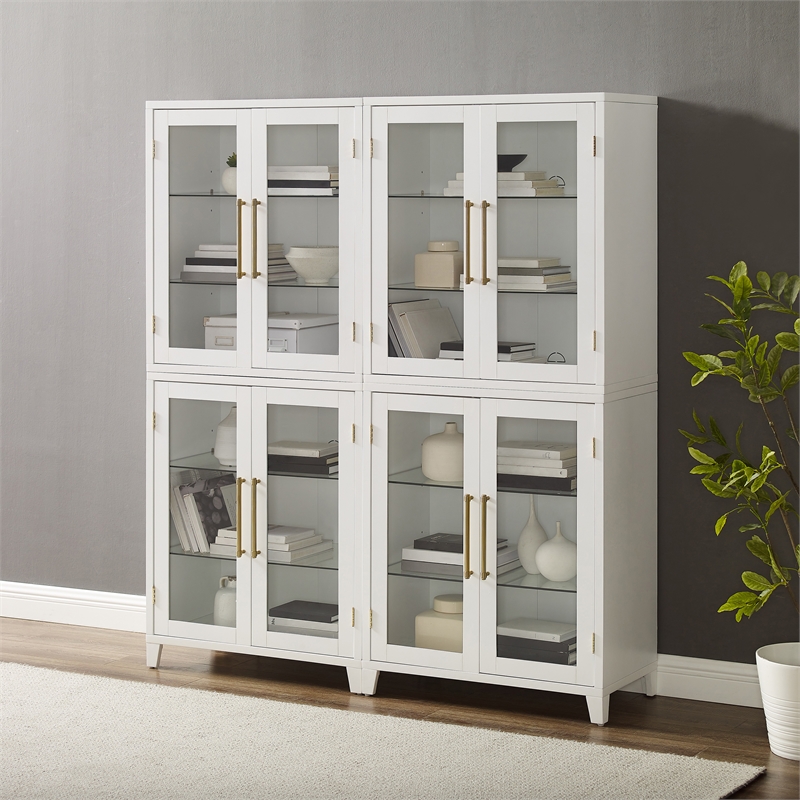 Pemberly Row 2-Pc White Kitchen Pantry Storage Cabinet with Glass Doors