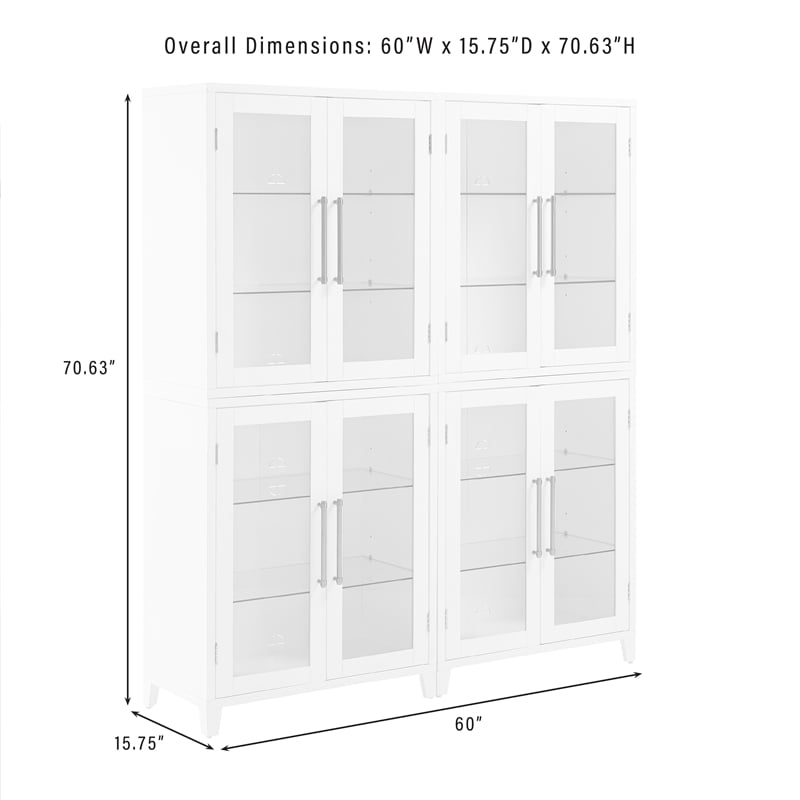 Pemberly Row 2-Pc White Kitchen Pantry Storage Cabinet with Glass Doors