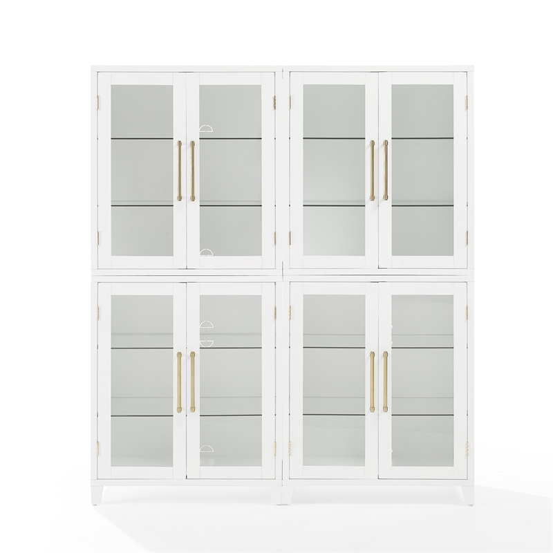 Pemberly Row 2-Pc White Kitchen Pantry Storage Cabinet with Glass Doors
