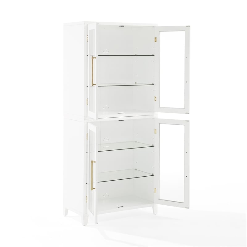 Pemberly Row 2-Pc White Kitchen Pantry Storage Cabinet with Glass Doors