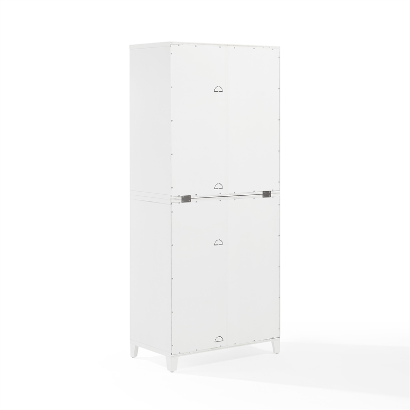 Pemberly Row 2-Pc White Kitchen Pantry Storage Cabinet with Glass Doors