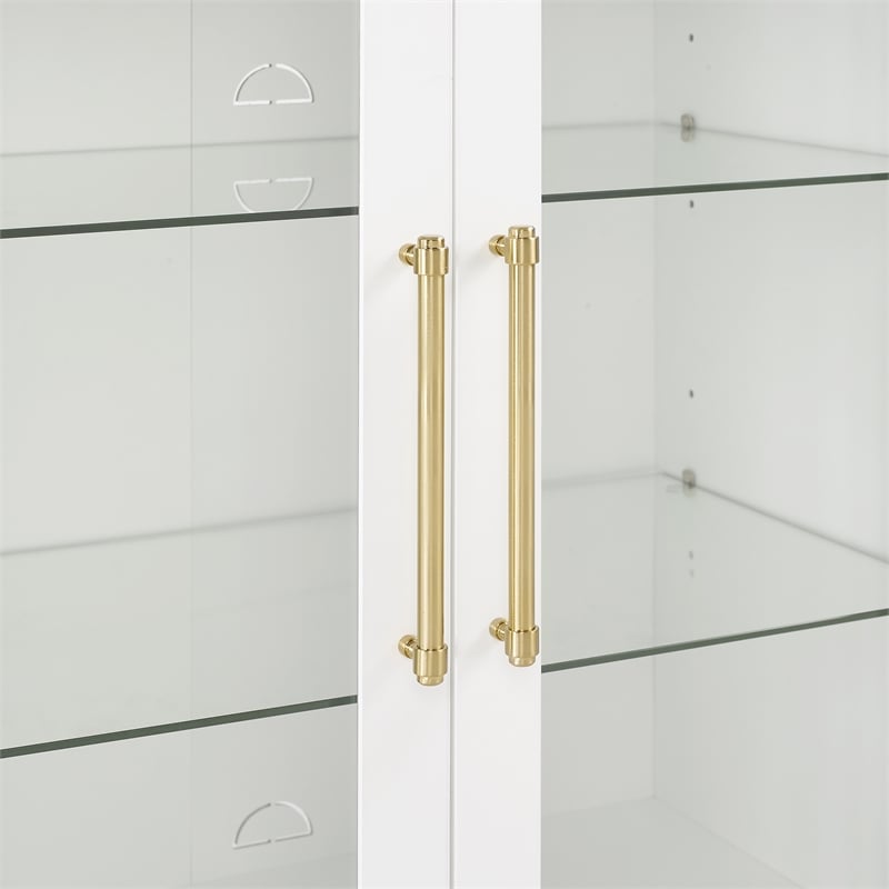 Pemberly Row 2-Pc White Kitchen Pantry Storage Cabinet with Glass Doors