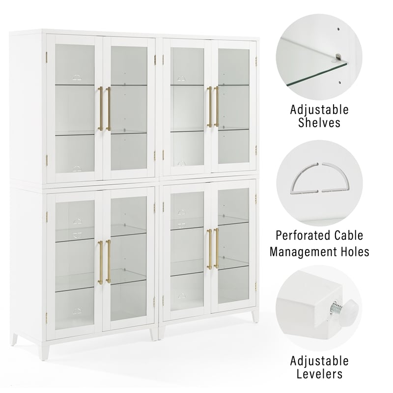Pemberly Row 2-Pc White Kitchen Pantry Storage Cabinet with Glass Doors