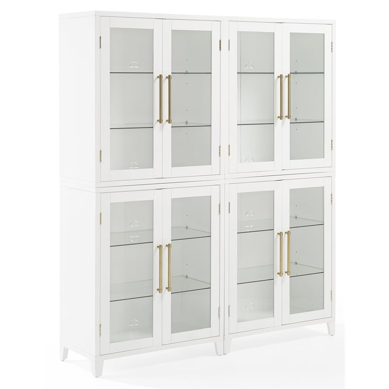 Pemberly Row 2-Pc White Kitchen Pantry Storage Cabinet with Glass Doors