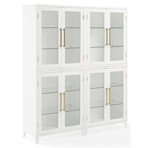 Pemberly Row 2-Pc White Kitchen Pantry Storage Cabinet with Glass Doors