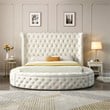 Pemberly Row Elizabeth Cream Velvet Upholstered King Bed with Storage