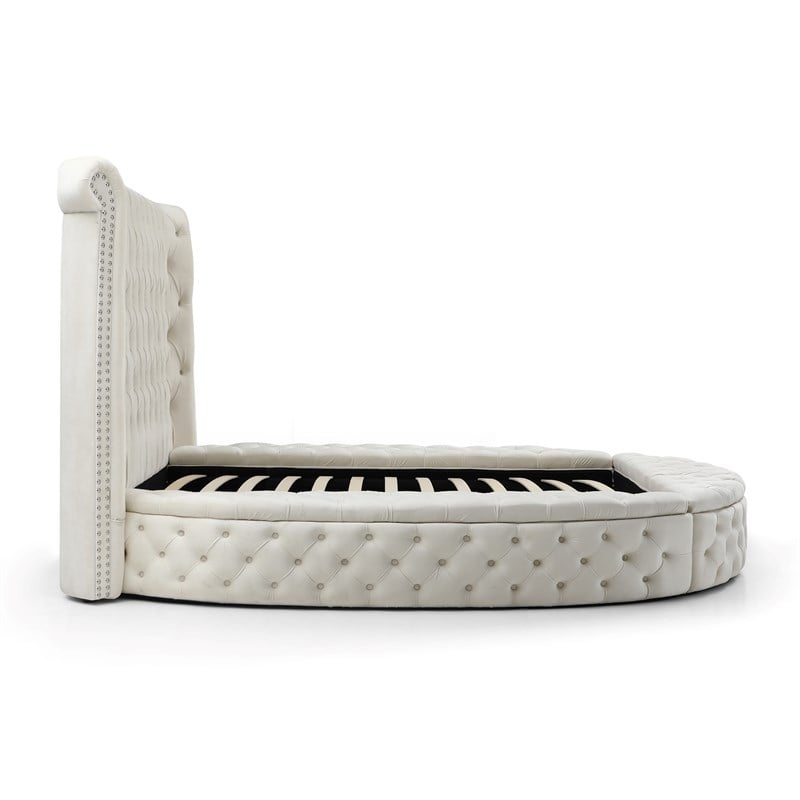 Pemberly Row Elizabeth Cream Velvet Upholstered King Bed with Storage