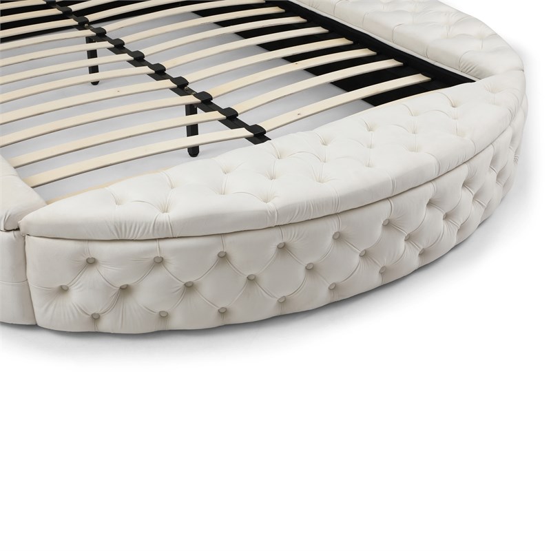 Pemberly Row Elizabeth Cream Velvet Upholstered King Bed with Storage
