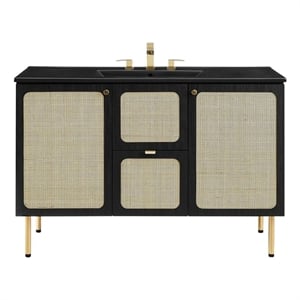 Pemberly Row 48&quot Rattan and Metal Bathroom Vanity with Adjustable Shelves