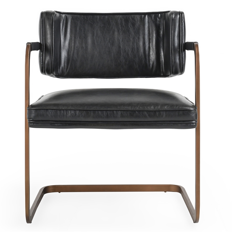 Pemberly Row Black Leather Cantilever Dining Chair with Welted Seam Detail