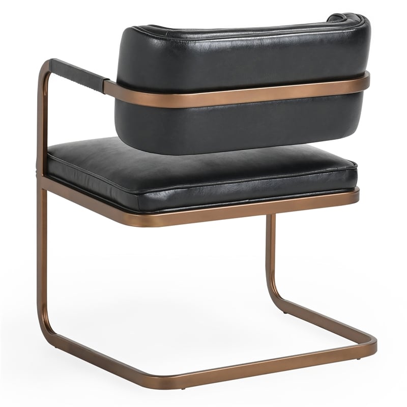 Pemberly Row Black Leather Cantilever Dining Chair with Welted Seam Detail