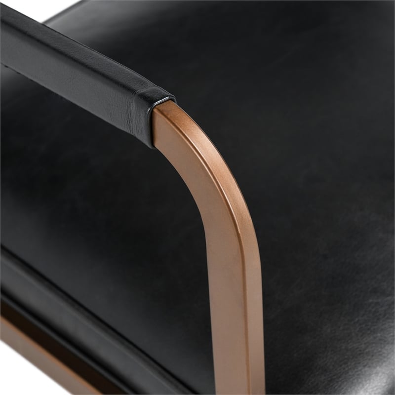 Pemberly Row Black Leather Cantilever Dining Chair with Welted Seam Detail