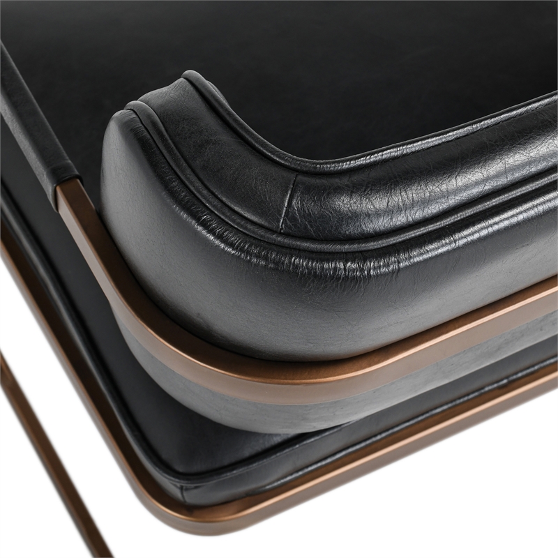 Pemberly Row Black Leather Cantilever Dining Chair with Welted Seam Detail