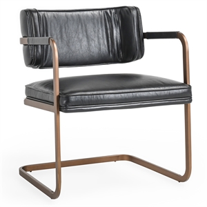 Pemberly Row Black Leather Cantilever Dining Chair with Welted Seam Detail