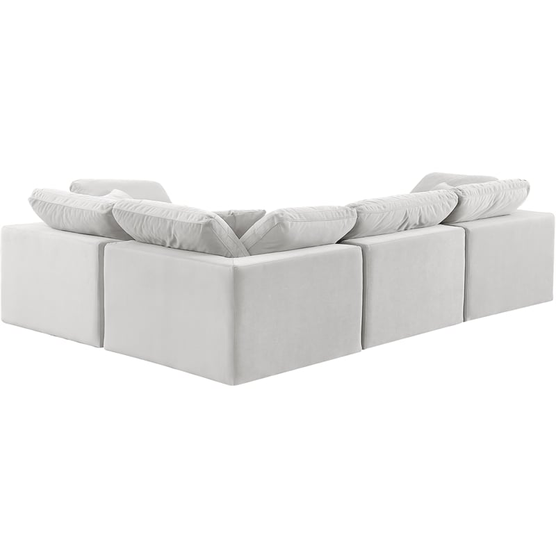 Pemberly Row Modular Cream Velvet 4-Piece Sectional with Down Cushions