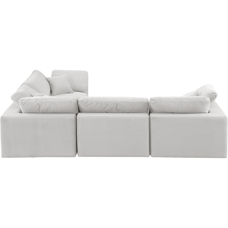 Pemberly Row Modular Cream Velvet 4-Piece Sectional with Down Cushions