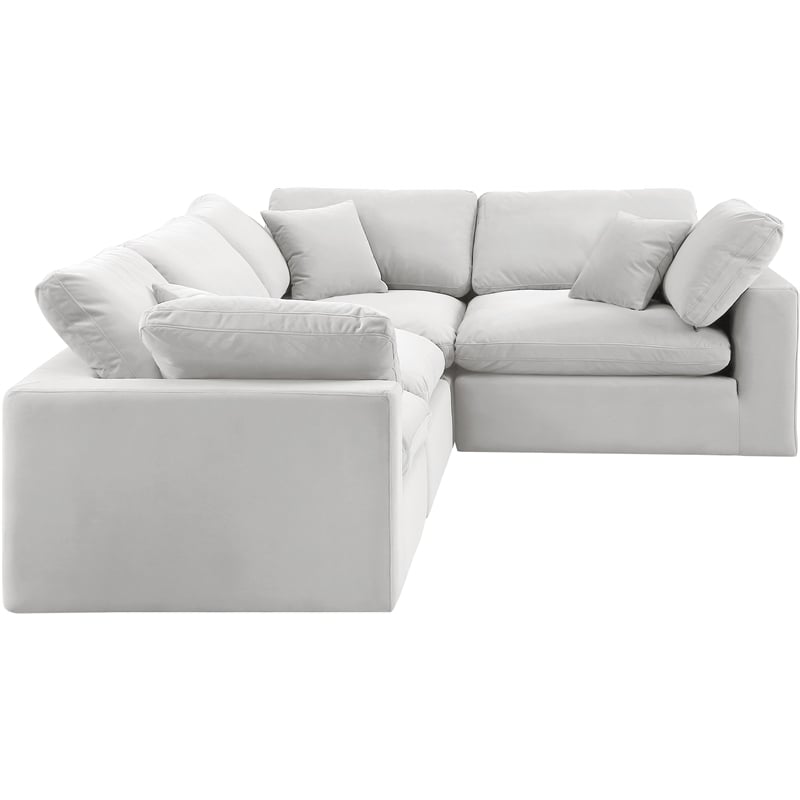 Pemberly Row Modular Cream Velvet 4-Piece Sectional with Down Cushions