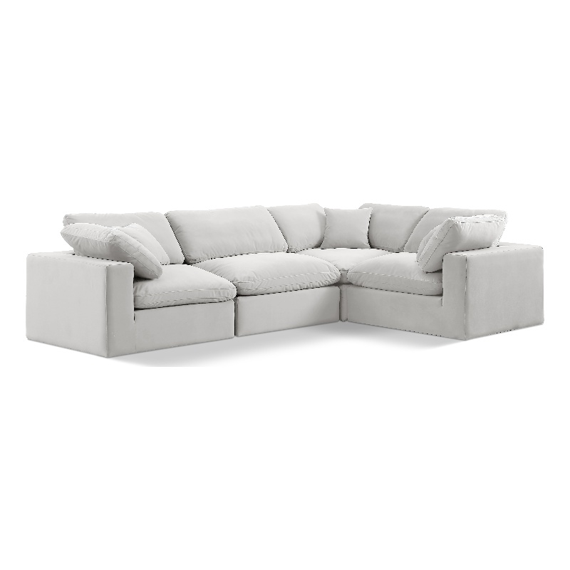 Pemberly Row Modular Cream Velvet 4-Piece Sectional with Down Cushions