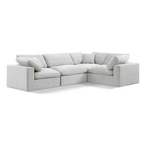 Pemberly Row Modular Cream Velvet 4-Piece Sectional with Down Cushions