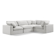 Pemberly Row Modular Cream Velvet 4-Piece Sectional with Down Cushions