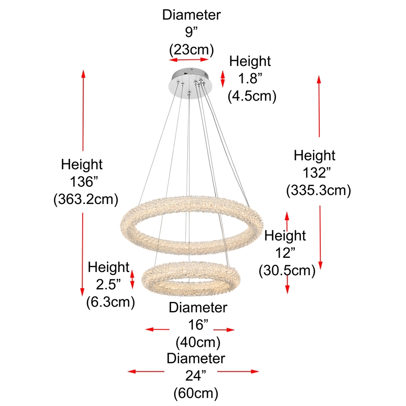 Pemberly Row Adjustable 24-Inch LED Chrome Tiered Chandelier with Crystals