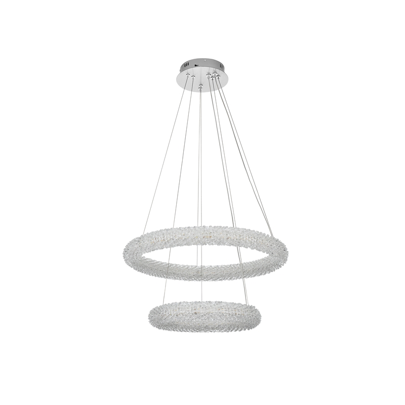 Pemberly Row Adjustable 24-Inch LED Chrome Tiered Chandelier with Crystals