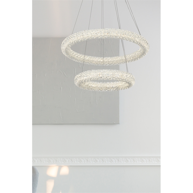 Pemberly Row Adjustable 24-Inch LED Chrome Tiered Chandelier with Crystals