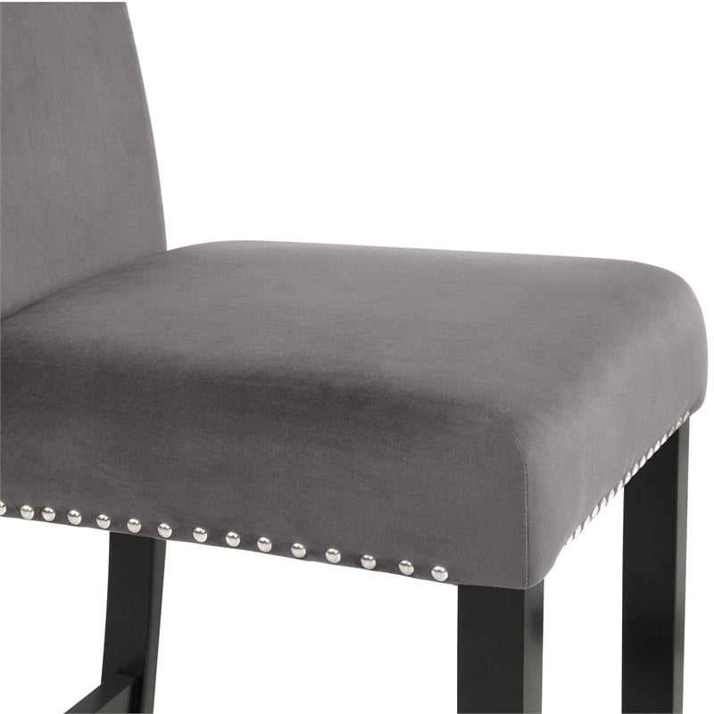 Pemberly Row Solid Wood Counter Chairs with Velvet Fabric in Gray (Set of 4)