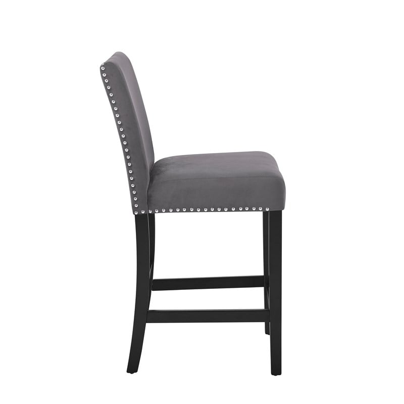 Pemberly Row Solid Wood Counter Chairs with Velvet Fabric in Gray (Set of 4)