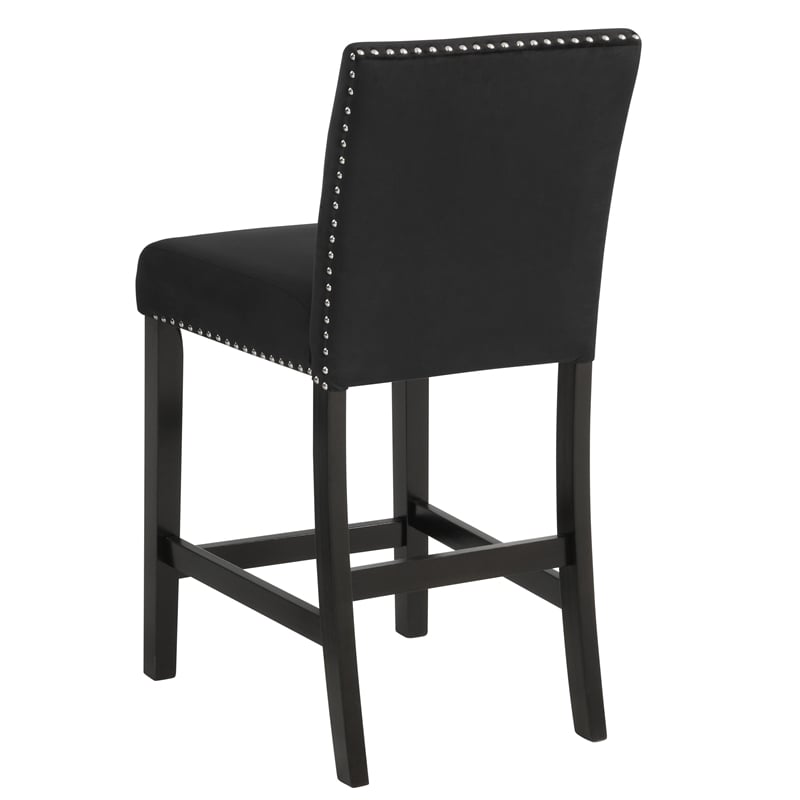 Pemberly Row Rubberwood Counter Chairs Black Velvet Upholstery Set of 4