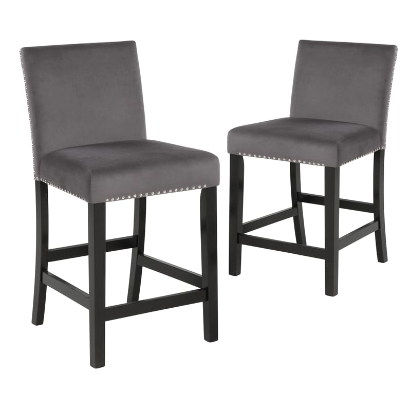 Pemberly Row Solid Rubber Wood Counter Chairs in Gray Set of 6
