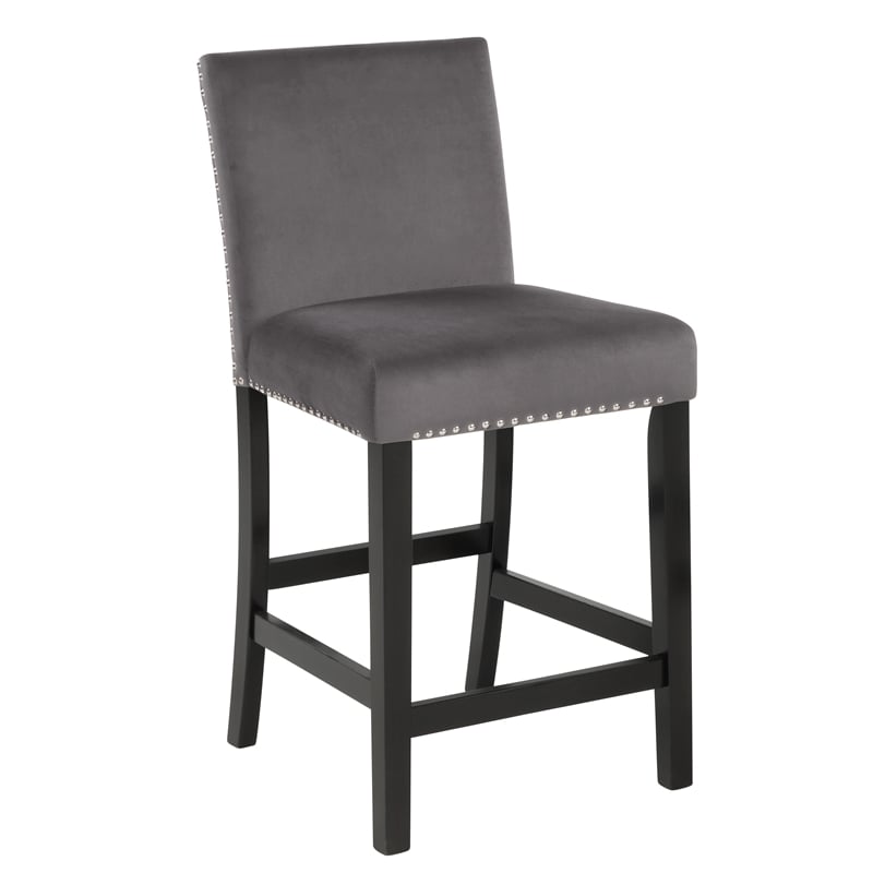 Pemberly Row Solid Rubber Wood Counter Chairs in Gray Set of 6