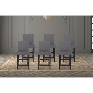 Pemberly Row Solid Rubber Wood Counter Chairs in Gray Set of 6