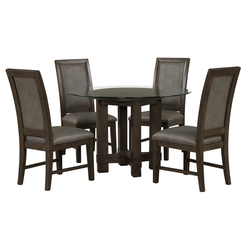 Pemberly Row 5-Piece Solid Wood Dining Set with Upholstered Seats in Walnut