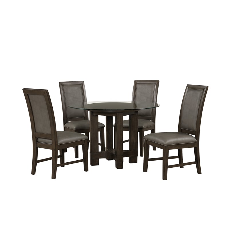 Pemberly Row 5-Piece Solid Wood Dining Set with Upholstered Seats in Walnut