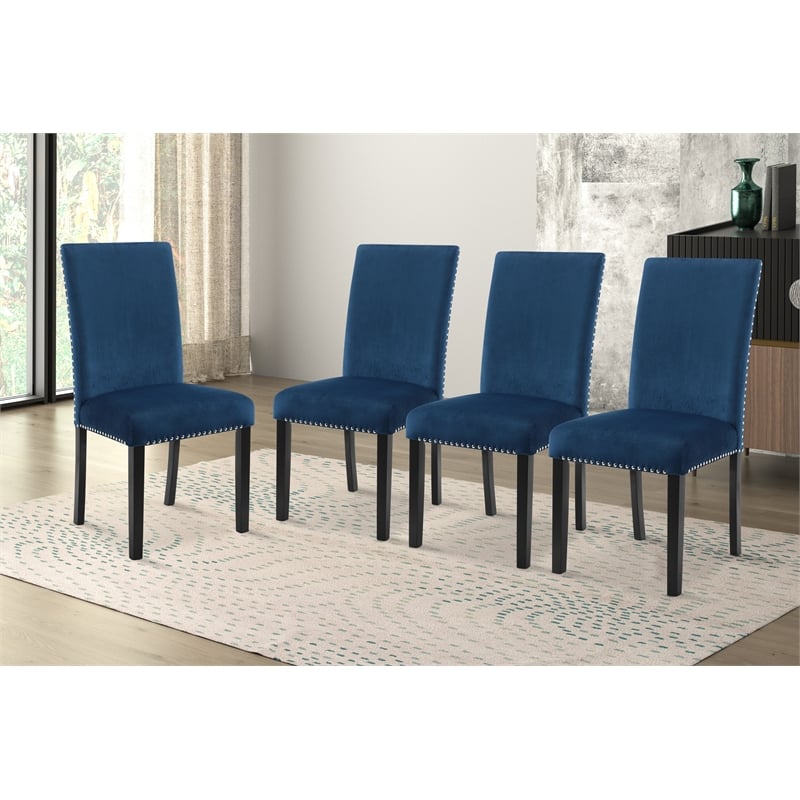 Pemberly Row Solid Rubberwood Dining Chairs in Royal Blue (Set of 4)