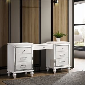 Pemberly Row Solid Wood 7-Drawer Vanity in White with Velvet Drawer