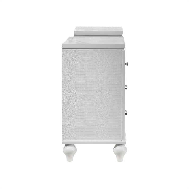 Pemberly Row Solid Wood 7-Drawer Vanity in White with Velvet Drawer
