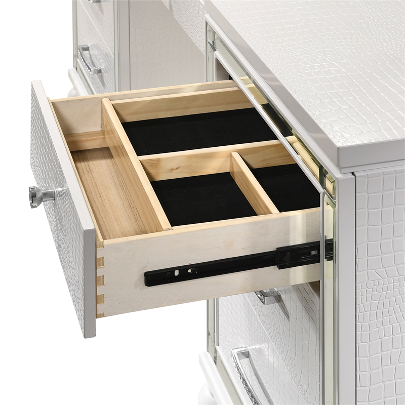 Pemberly Row Solid Wood 7-Drawer Vanity in White with Velvet Drawer