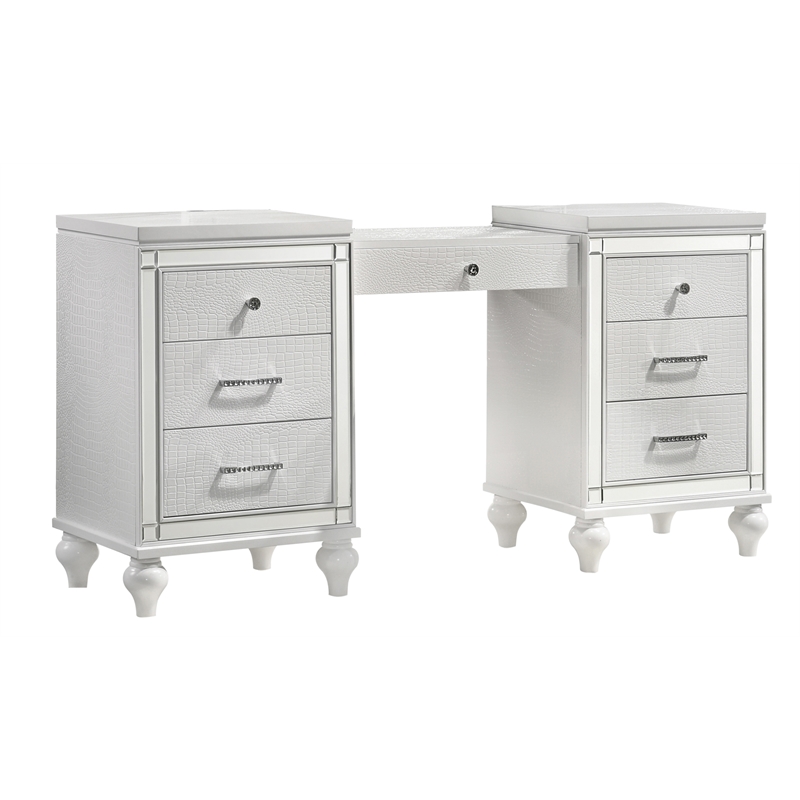 Pemberly Row Solid Wood 7-Drawer Vanity in White with Velvet Drawer