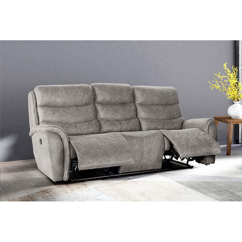 Pemberly Row Reclining Sofa with Polyester Fabric and Gray Finish