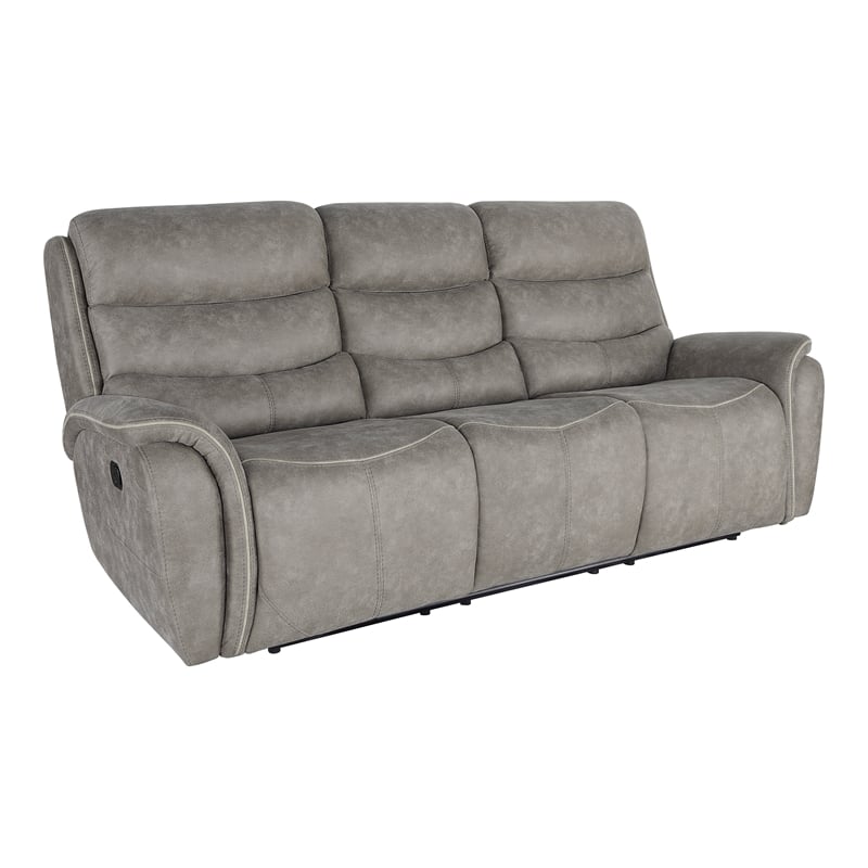Pemberly Row Reclining Sofa with Polyester Fabric and Gray Finish